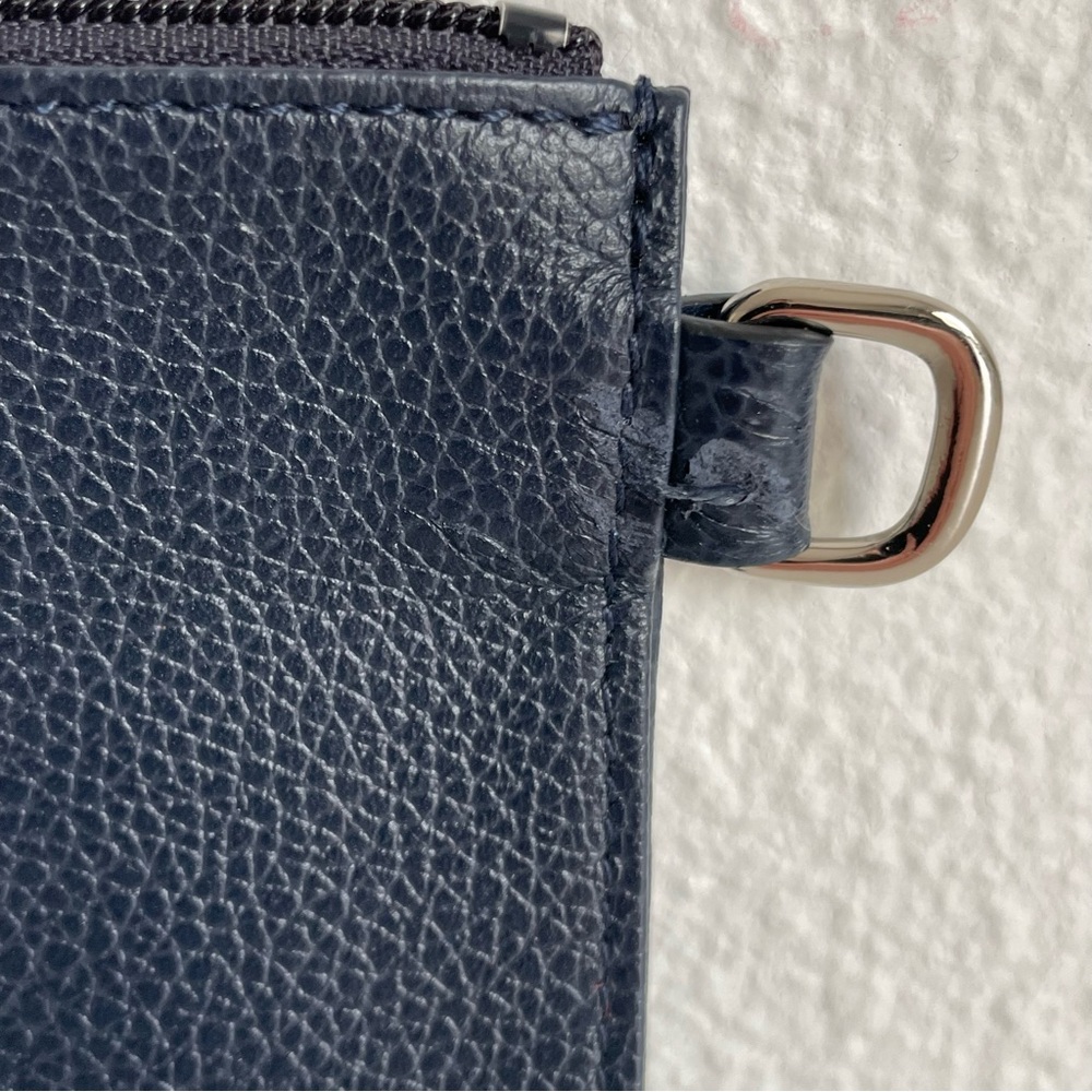 Longchamp Le Foulonné Navy Blue Pebbled Leather Clutch Purse Pouch Zippered - Picture 9 of 10